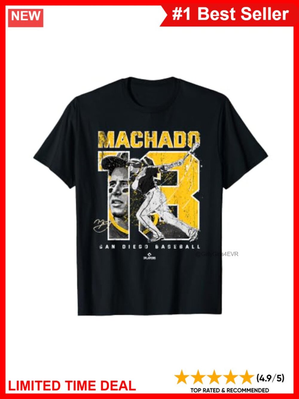 Manny Machado San Diego MLBPA Baseball T-Shirt Crew Neck Short Sleeve